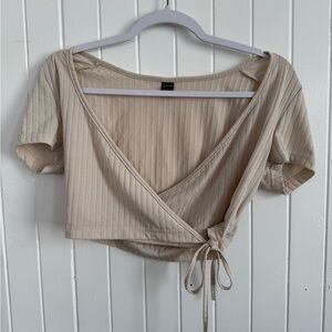 SHEIN Beige Striped Wrap Crop Top